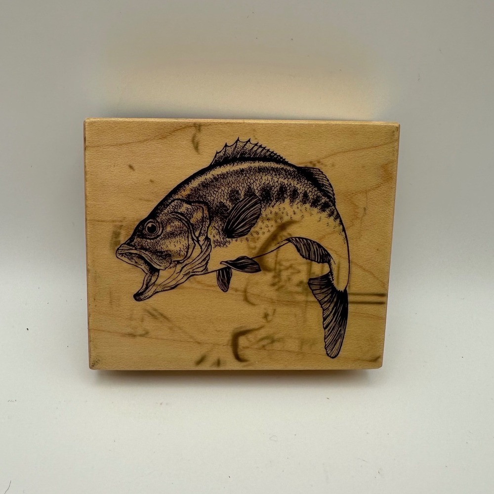 PSX Largemouth Bass Jumping Fish G-1458 Sketch Wood Mount Rubber Stamp Vintage